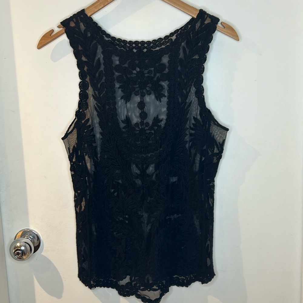 Black Sheer Floral Lace Crochet Sleeveless Boho Festival Layering Tank Top
